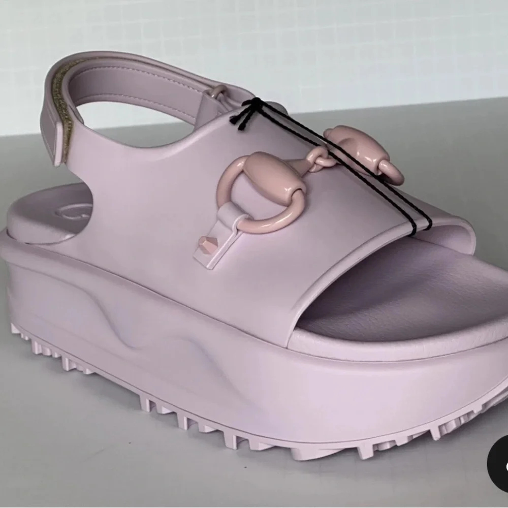Gucci Women's Pastel Pink Horsebit Platform Sandals - Picture 2 of 4